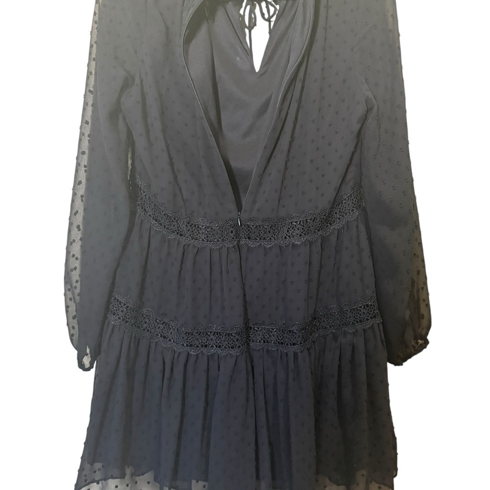 Aqua Swiss Dot Tiered Chiffon Dress Black Size Large - Picture 6 of 12